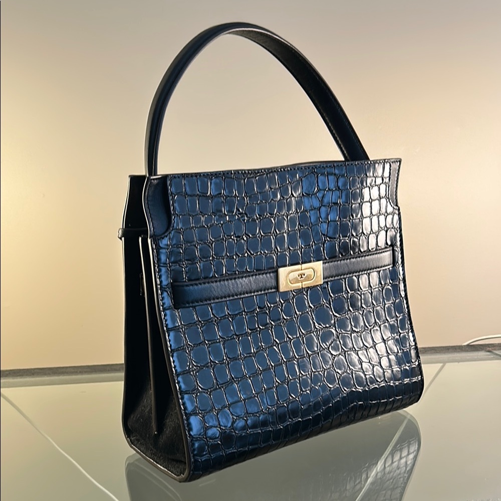 Tory Burch Lee Radziwill Croc Embossed Leather Double Bag
